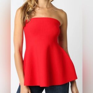 Olivaceous Burgundy Strapless Peplum Top